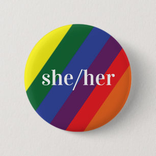 LGBT Rainbow Pride Flag Pronoun Button Zij/Haar