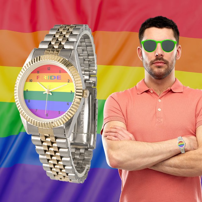 LGBT Rainbow Pride Flag Two-Tone Armband Watch Horloge (LGBT Rainbow Pride Flag Two-Tone Bracelet Watch)