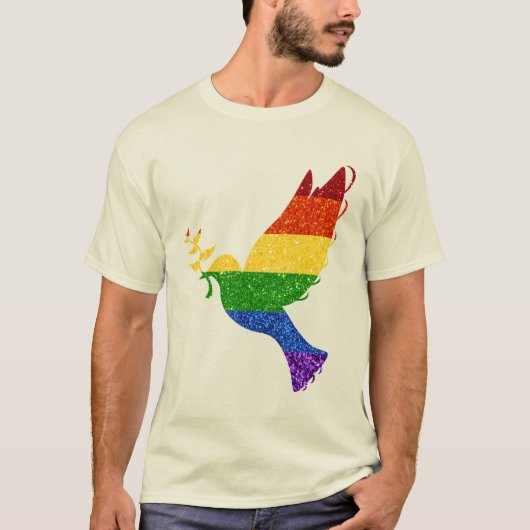 LGBT Rainbow Pride Glitter Peace Dove T-shirt (Voorkant)