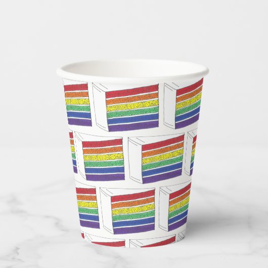 LGBT Rainbow Weddenlaag Cake Slice Gay Pride Papieren Bekers (Voorkant)