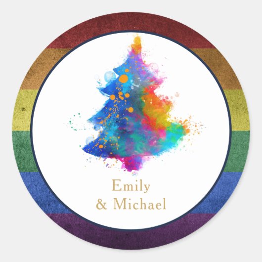 LGBT Regenboog Kerstboom Evenement Gepersonaliseer Ronde Sticker (Voorkant)