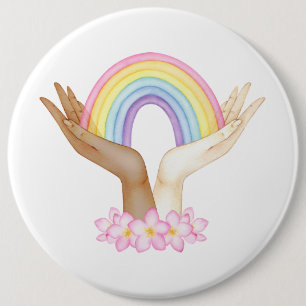 LGBT-regenboog op handen Ronde Button 6,0 Cm