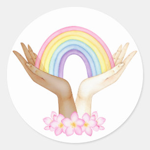 LGBT-regenboog op handen Ronde Sticker