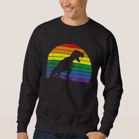 LGBT Rex Gay Pride Lesbian Dinosaur Sunset Retro V Trui (Voorkant)