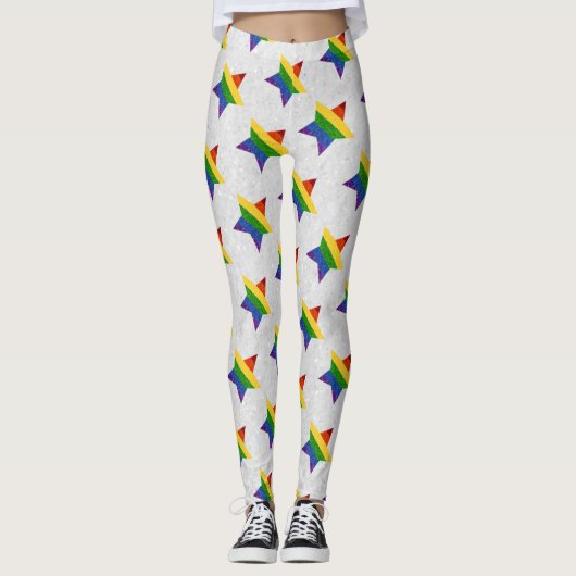 LGBT Star Pride Flag Glitter Leggings (Voorkant)