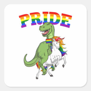 Lgbt T-Rex Dinosaur Unicorn Gay Pride Rainbow Lgbt Vierkante Sticker