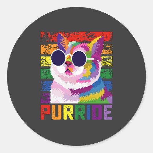 LGBT Tie Dye Pride Cat Purride Gay Rainbow Retro Ronde Sticker (Voorkant)