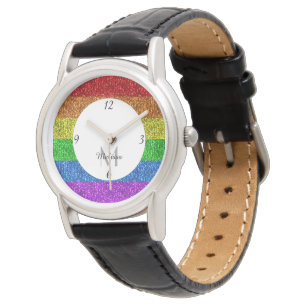 LGBT-vlag levendige regenboog glittersparels monog Horloge
