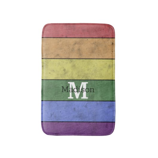  LGBT-vlag: ongeremde regenboogmonogram Badmat (Voorkant Verticaal)