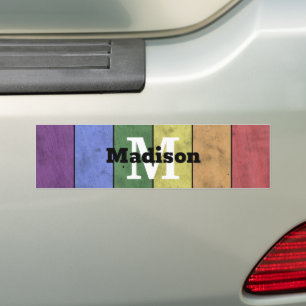 LGBT-vlag: ongeremde regenboogmonogram Bumpersticker