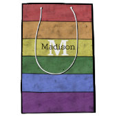 LGBT-vlag: ongeremde regenboogmonogram Medium Cadeauzakje (Voorkant)