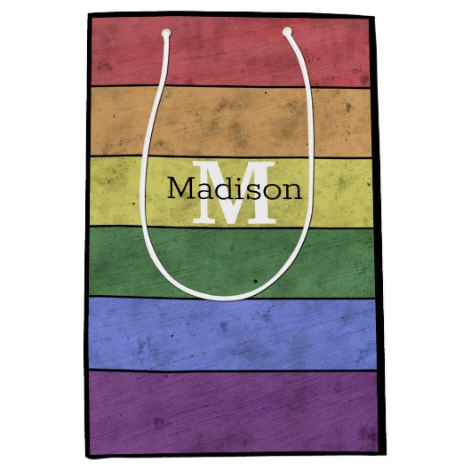 LGBT-vlag: ongeremde regenboogmonogram Medium Cadeauzakje (Voorkant)