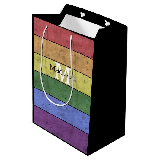 LGBT-vlag: ongeremde regenboogmonogram Medium Cadeauzakje (Achterkant Gekanteld)