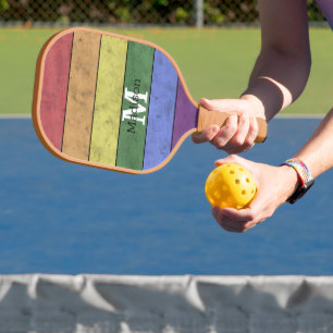 LGBT-vlag: ongeremde regenboogmonogram Pickleball Paddle