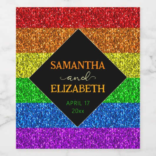 LGBT vlag regenboog fonkels bruiloft Dank u Wijn Etiket (Enkel label)