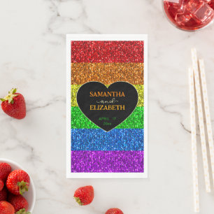 LGBT-vlag regenboog fonkelt hart bruiloft Papier Servet