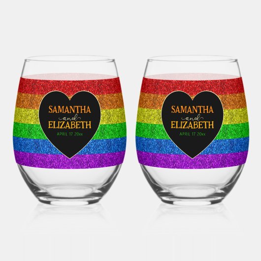 LGBT vlag regenboog fonkelt hart bruiloft Wijnglas Zonder Voet (Achterkant)