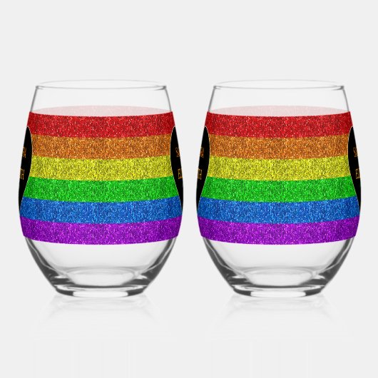 LGBT vlag regenboog fonkelt hart bruiloft Wijnglas Zonder Voet (Links)