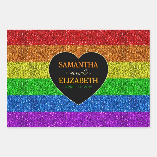 LGBT vlag regenboog sprankelt gay bruiloft Inpakpapier Vel (Voorkant 2)