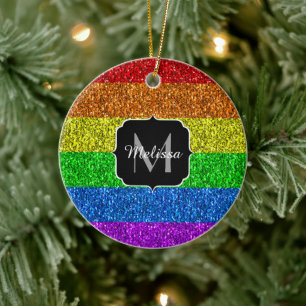 LGBT vlag trilling regenbooglitter sparkle Monogra Keramisch Ornament