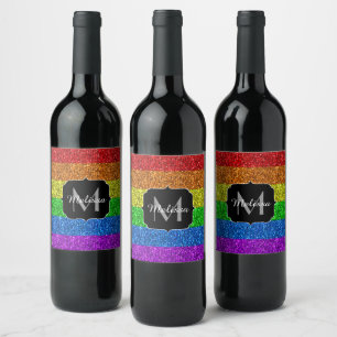 LGBT vlag trilling regenbooglitter sparkle Monogra Wijn Etiket