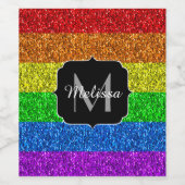 LGBT vlag trilling regenbooglitter sparkle Monogra Wijn Etiket (Enkel label)