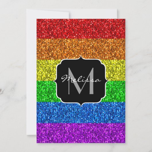 LGBT vlag trilling sparkles Monogram Uitnodiging (Voorkant)