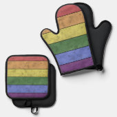 LGBT-vlaggenpride verontruste zwarte Regenboog Ovenwant & Pannenlap Set (Voorkant / Achterkant)
