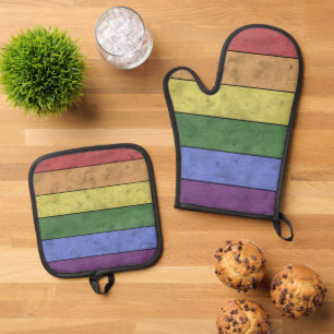  LGBT-vlaggenpride verontruste zwarte Regenboog Ovenwant & Pannenlap Set