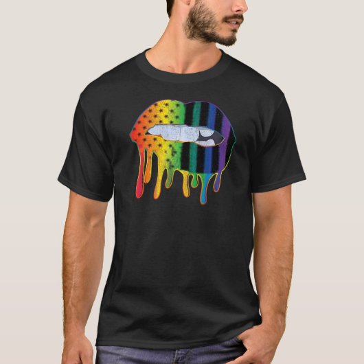 Lgbtq American Flag Pattern Lips Rainbow Gay Pride T-shirt (Voorkant)