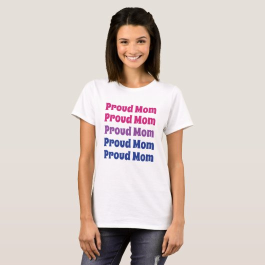 LGBTQ Bisexual Pride Proud Mam Herhalende Tekst T-shirt (Voorkant volledig)