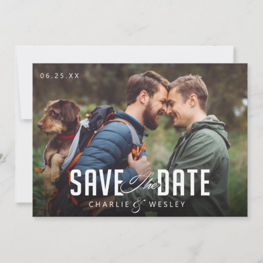 LGBTQ Eenvoudig Traditioneel sparen de Datum met F Save The Date (Voorkant)