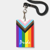 LGBTQ & Fierté - Badge Drapeau de Progrès Arc-en-c (Arrière avec lanière)