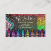 LGBTQ Glitter Teacher Name Rainbow Crayons Visitekaartje (Achterkant)