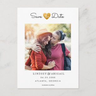 LGBTQ Gold Heart Sparen de Datum met Foto Briefkaart