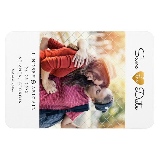 LGBTQ Gold Heart Sparen de Datum met Foto Magneet (Horizontaal)