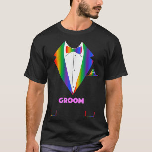 LGBTQ Groom Tuxedo Rainbow Gay Pride Lesbische Wed T-shirt