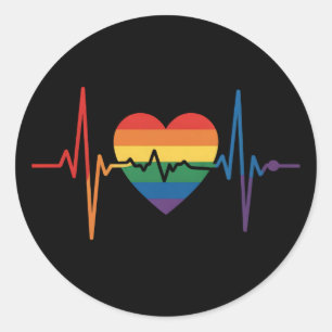 LGBTQ Heartbeats Heart Pride Gay Lesbian Trans Bi Ronde Sticker