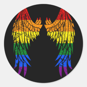 LGBTQ LGBT Angel Wings Colorful Rainbow Gay Ronde Sticker