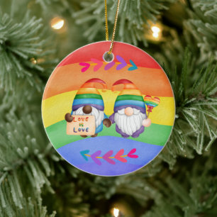 LGBTQ Love is Love Colorful Rainbow Custom Text Keramisch Ornament