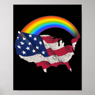 LGBTQ Memorial Day American Flag Rainbow Poster