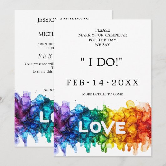 🌈 🐦 LGBTQ Painted With Love wedding Save The Date (Voorkant / Achterkant)