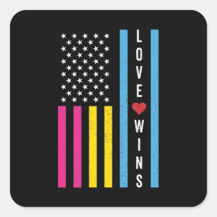 LGBTQ Pansexual Pride Love Wins USA American Flag Vierkante Sticker