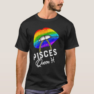LGBTQ Pisces Queen Lips Zodiac Rainbow Gay Pride F T-shirt