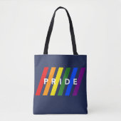 LGBTQ PRIDE Diagonal Rainbow Stripes op Navy Blue Draagtas (Voorkant)