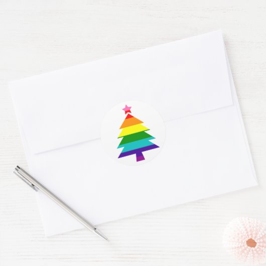 LGBTQ Pride Rainbow Colors kerstboom Ronde Sticker (Envelop)