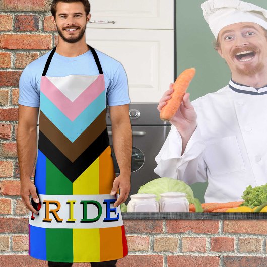 LGBTQ & Pride - Rainbow Progress Flag Chef's Schort