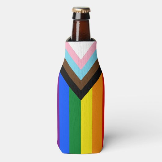 LGBTQ & Pride - Rainbow Progress Flag Flesjeskoeler (Fles Voorkant)