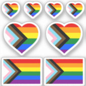 LGBTQ & Pride - Rainbow Progress Flag /Heart vinyl Sticker (Voorkant)