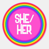 LGBTQ Pride Rainbow Pronouns Ze Haar Ronde Sticker (Voorkant)